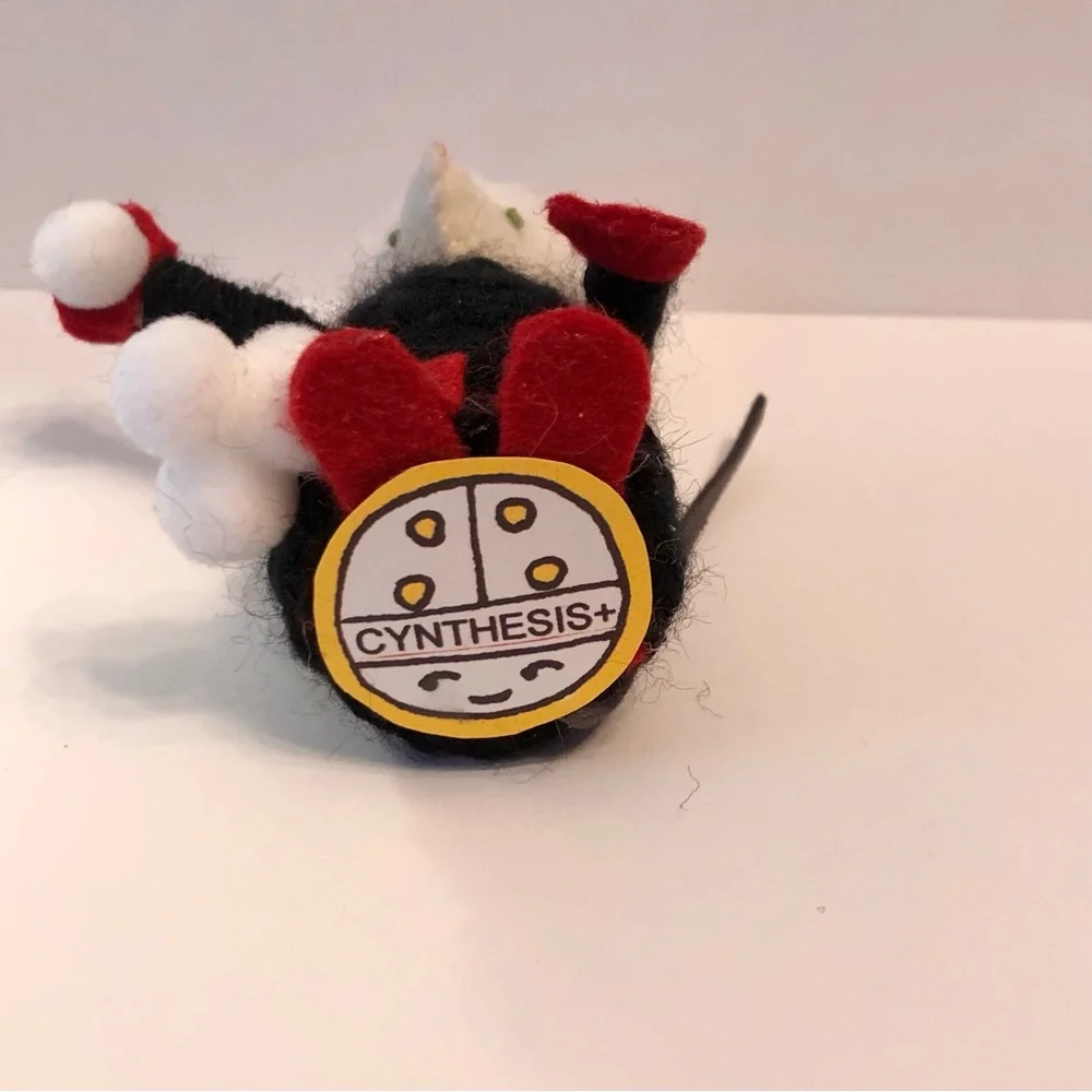 Black sweater Felt Mouse art doll Winter  handmade snowballs mittens